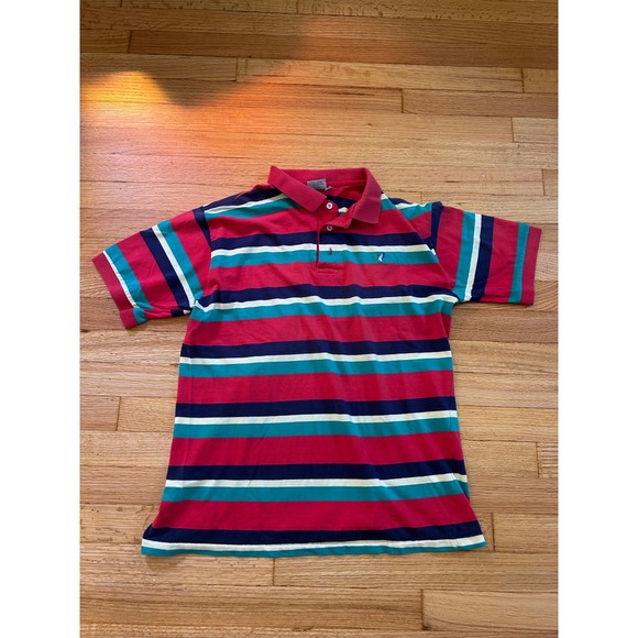 Flying Scotsman Other - Vintage Flying Scotsman Striped Polo Shirt Mens Large Red Teal Duck Logo USA